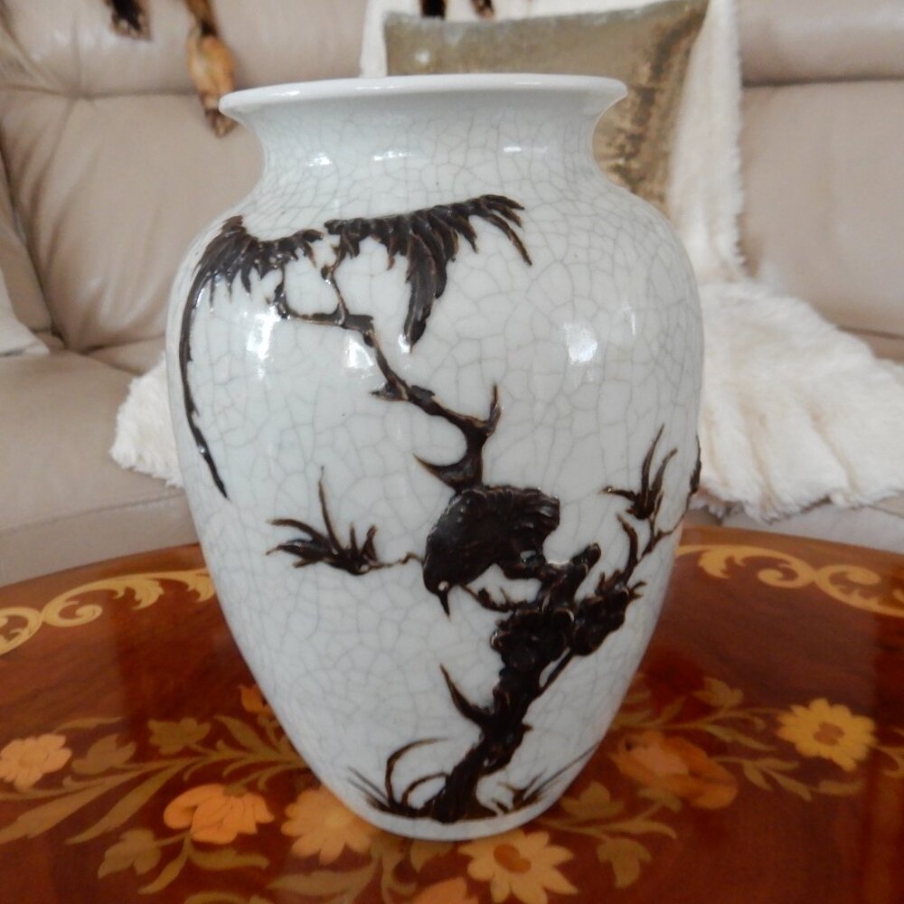 Asian Antique Chinese Qing Dynasty Crackle ceramic Porcelain Vase Stamped Rare